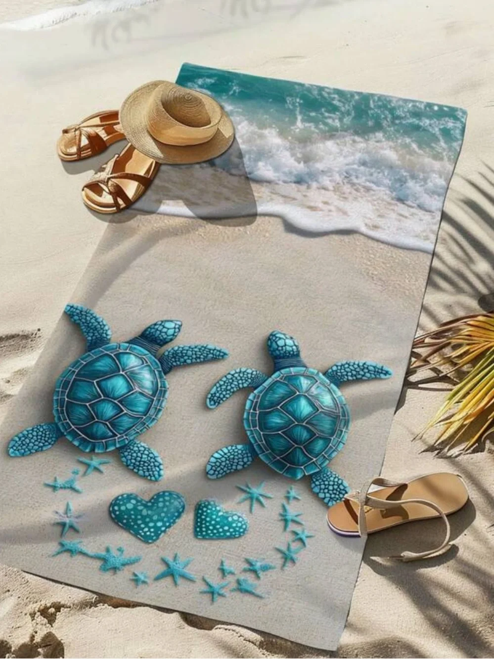 Beach Towel with Turquoise Sea Turtle Design
